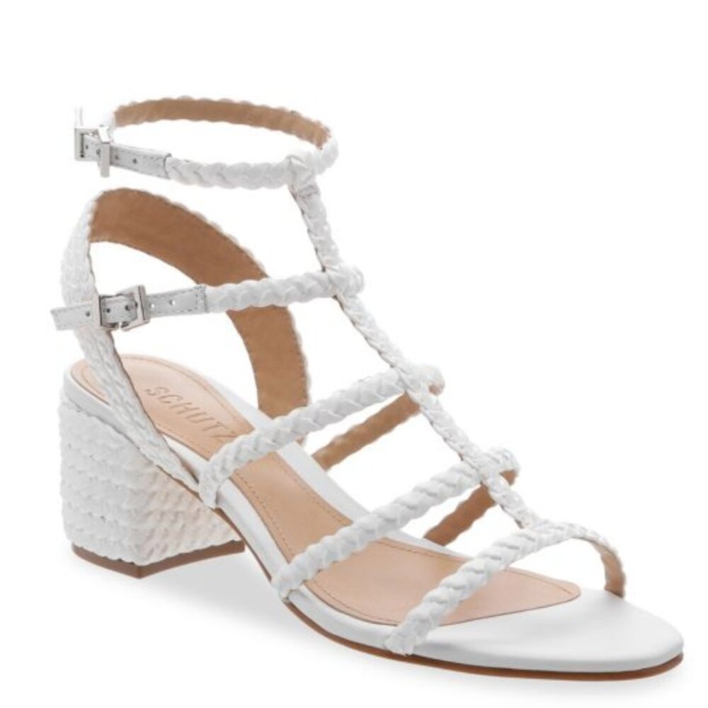 Schutz Rosalia Braided Low-Heel Sandals - White - size 8